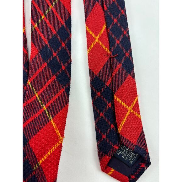 Harken Vintage Silk Tie Plaid Red Black Yellow Eagles EAE Hand Printed Italy - Picture 8 of 13
